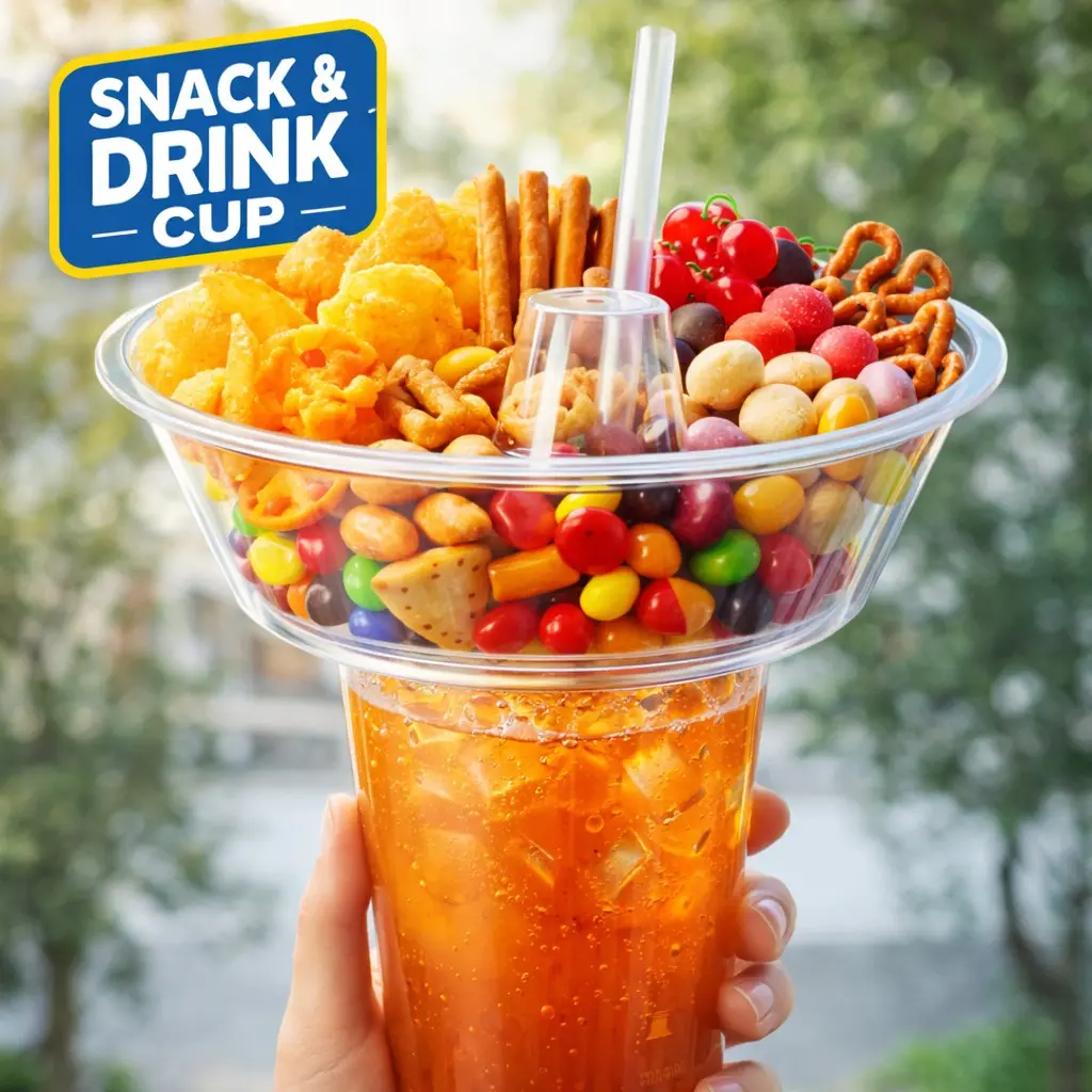 15-Piece Portable Snack & Drink Cup Set, Party Supplies, Round Party Night Snack Tray Cups with Straws, Outdoor Picnic Birthday Party Movie Night Snacks