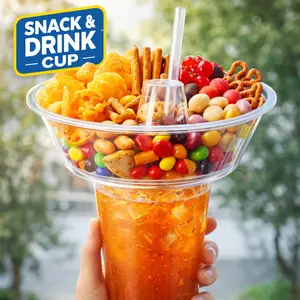 15-Piece Portable Snack & Drink Cup Set, Party Night Snack Tray Cups with Straws, Outdoor Picnic Birthday Party Movie Night Snacks