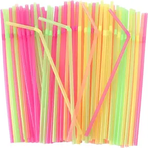 100 Flexible Plastic Straws, Food Grade PP Material, Vibrant Colors, Bendable, Fashionable Straws, Ideal for Various Occasions and Party Decorations