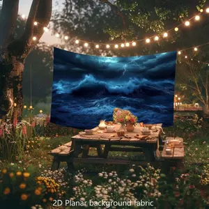 2D Flat Banner Polyester Photography Backdrop, HD Digitally Printed Stormy Ocean Waves with Lightning Background Cloth, Soft Lightweight Foldable Photo Studio Background for Video, Party Decor, and Portrait Photography