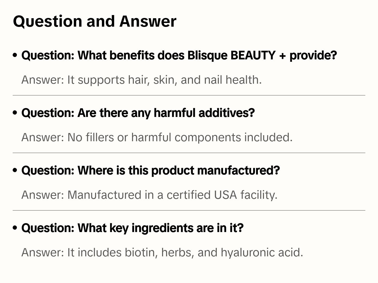 Blisque BEAUTY + POWERFUL NATURAL FORMULA TO SUPPORT HEALTHY HAIR, SKIN, AND NAILS FOR OPTIMAL BEAUTY.*