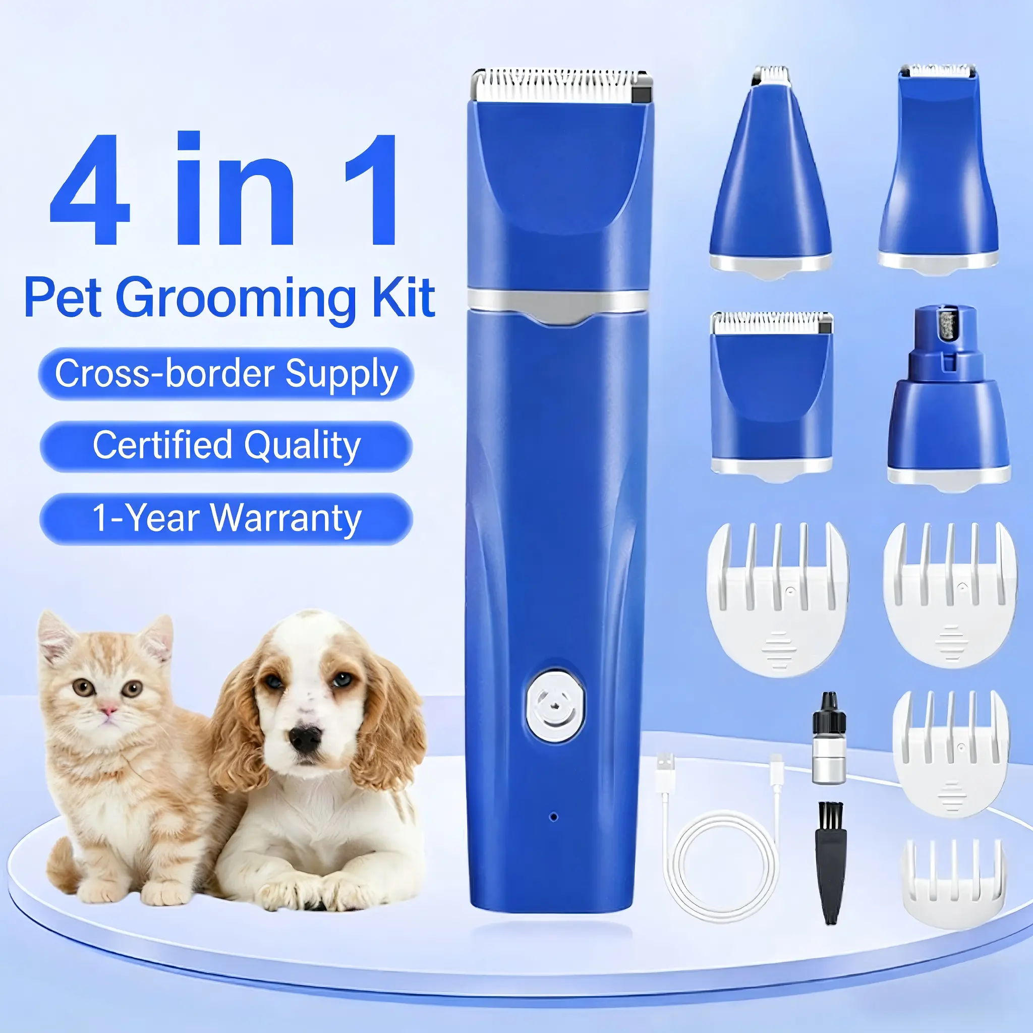 4 In 1 Pet Grooming Accessories Kit - Electric Clipper, Nail File, Hair Remover, Adjustable Hair Length for Dogs, Cats
