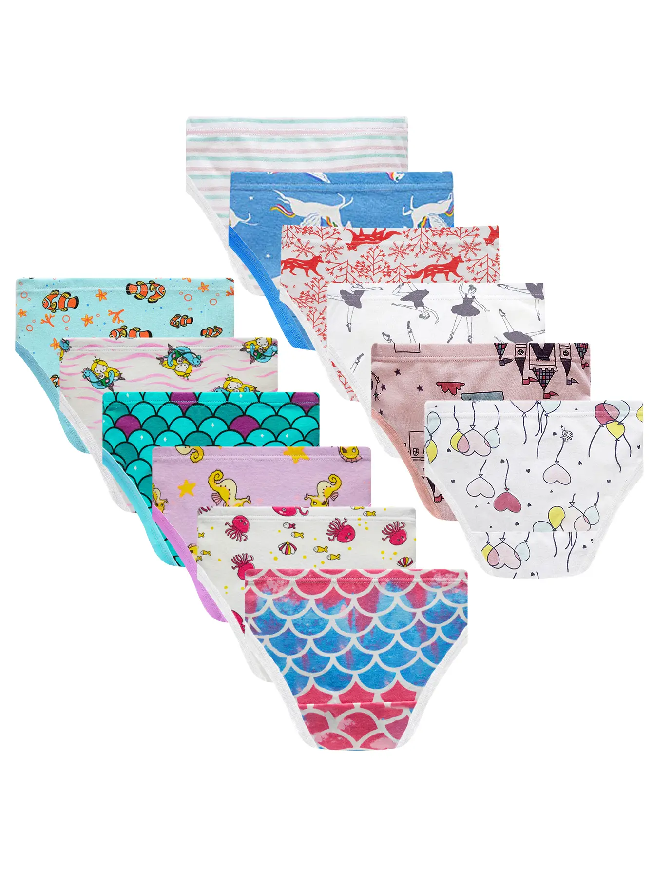 12pcs Girls' Cotton Briefs Underwear Cute Cartoon Pattern Prints Panties- Soft, Breathable, And Comfortable Underwear For Little Girls And Toddlers