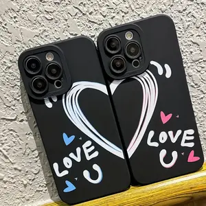 Couple Smartphone Case Set - Red & Blue Heart Puzzle Design Frosted TPU Cover, Handheld Protection Accessory with Comfortable Grip for iPhone 17/16/15/14/13/12/11 Pro Max Plus Devices