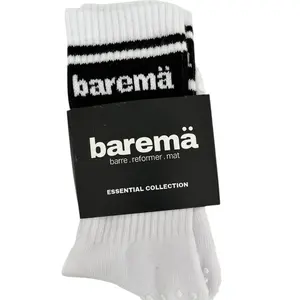 Barema Premium Pilates Grip Socks - Essentials Collection FOAM - White with Black Stripes for Barre Reformer Mat Exercises