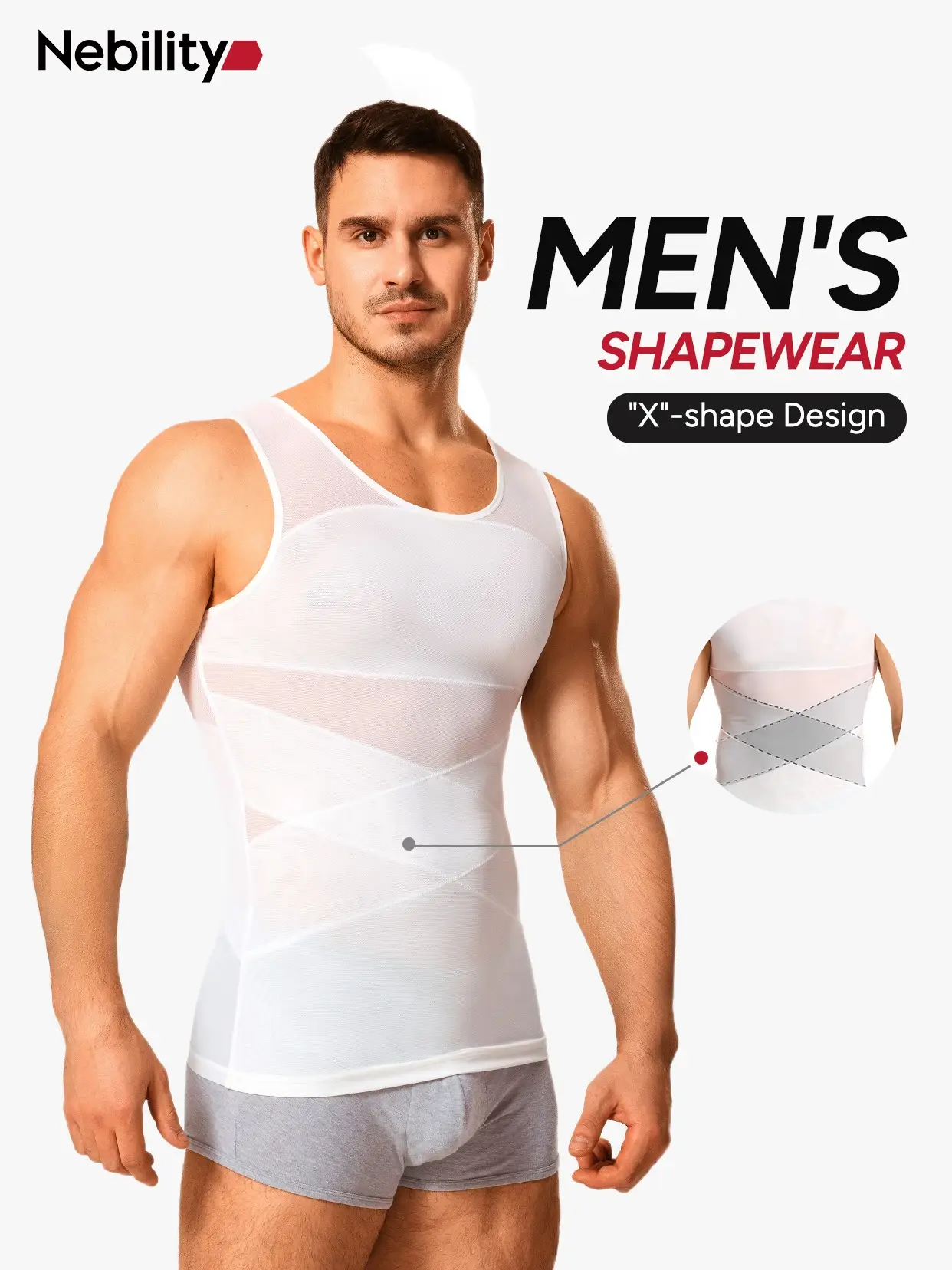 【Nebility】Men's Mesh Breathable Compression Shapewear Vest - Slim-Fitting High Elasticity Seamless Menswear Tummy Control