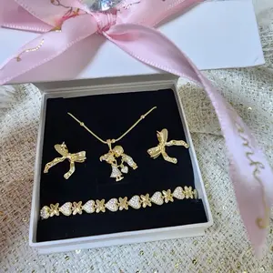 14k Gold Plated 20-inch Chain Necklace with Pendant Earrings & Bracelet Set Classic Versatile Jewelry for Everyday Wear Includes Box