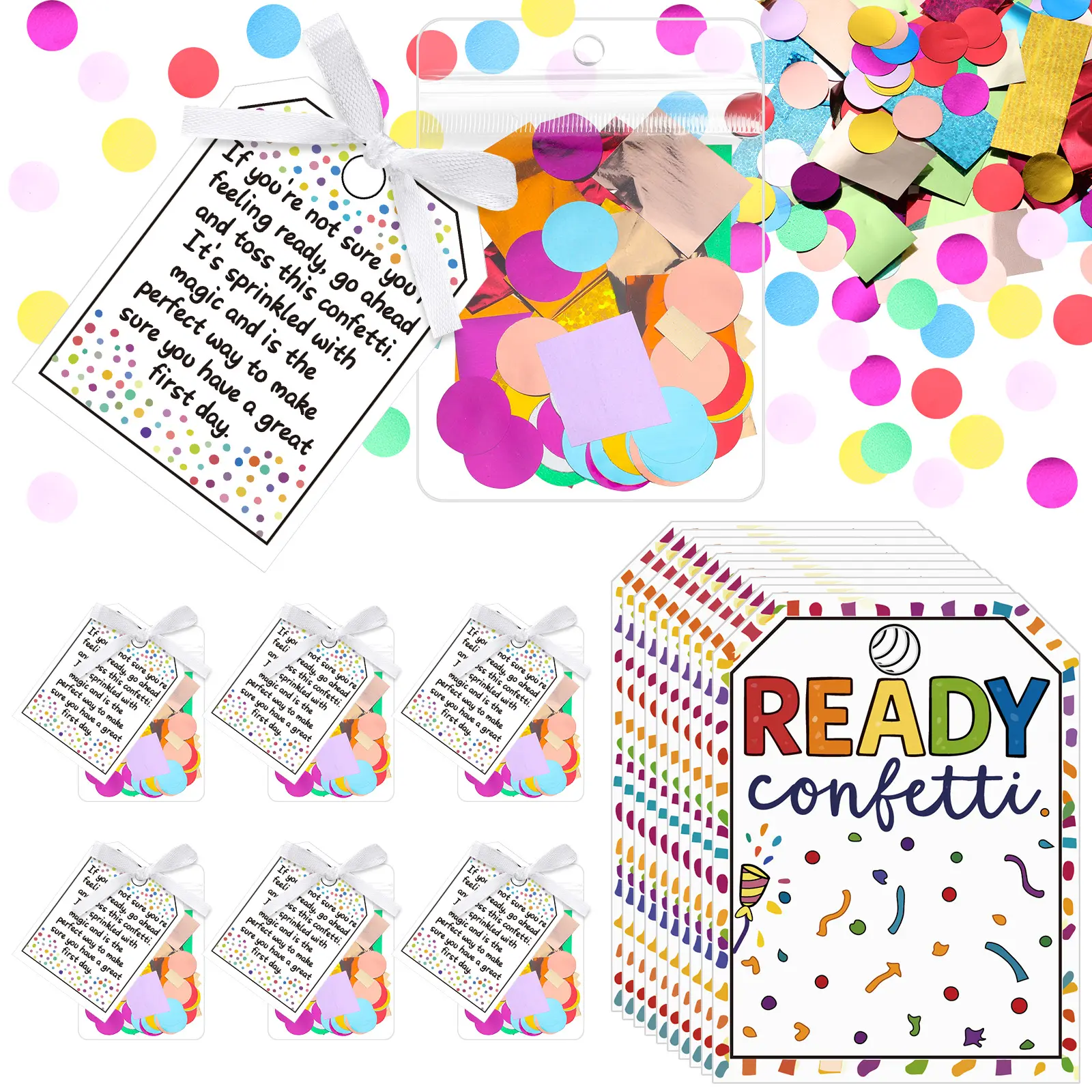 24/36 Sets Back to School Ready Confetti Celebration Kit with Cards and Packing Confetti First Day of School Teacher Appreciation Gifts for Kids Students Teachers Classroom Party Favors Decorations