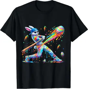 Funny Dripping Drip Rabbit Bunny Baseball Easter Men Boy T-Shirt - Crewneck Men Women Youth Boys Girl T-shirt Cotton Fabric