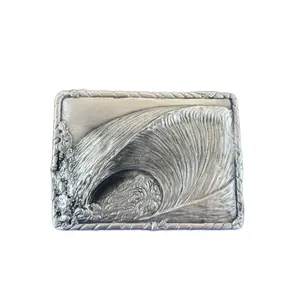 Strickly Boarding & Joe Paradise Teahupoo Big Wave Belt Buckle Hand carved Wave Design Lead-Free Pewter Custom Surf Jewelry for Surfers Heavy Duty