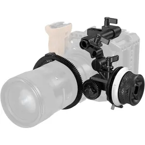 Mini Follow Focus with A/B Stops & 15mm Rod Clamp and  Gear Ring Belt for DLSRs and Mirrorless Cameras, Fits Different Diameter Lenses Up to 114mm
