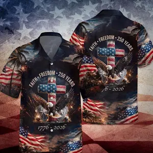 USA 250th Anniversary Hawaiian Shirt Patriotic Eagle Statue of Liberty 1776-2026 Aloha Button Up Shirt