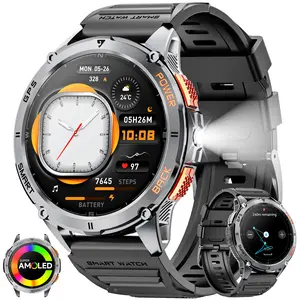 Military Smart Watch for Men with GPS, 1.43" AMOLED Bluetooth Call Smartwatch with LED Flashlight, Rugged Smart Watches for Android iOS, IP68 Waterproof Fitness Tracker with Heart Rate (Black)