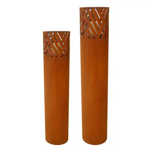 Hardware Lantern Column, Set of 2, Decorative Column for Garden in Rust Industrial Design, Lantern for Outdoor and Indoor, Lantern Including Candles, Oriental, 37 1/2+ 29 1/2 in
