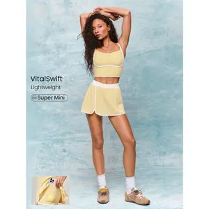 GLOWMODE 4.5" VitalSwift Sweat-Wicking Quick-Dry Contrast Stitch Side Slit Skirt With Built-In Shorts Side Pockets Daily Casual Tennis Active