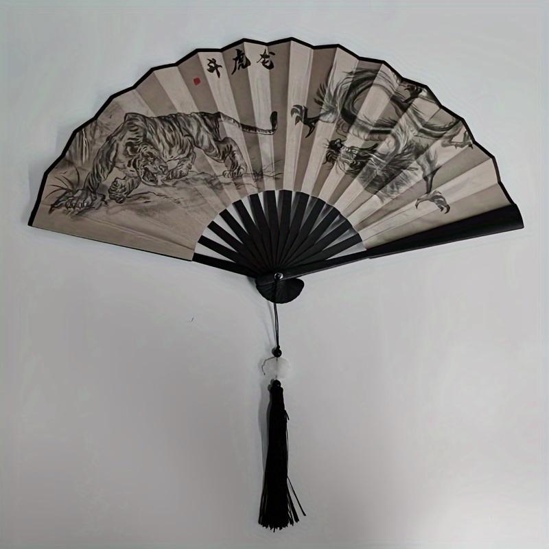 10.63inch Vintage Style PS Fan with Dragon and Tiger Design, Practical Home Decor, Artistic Wall Hanging, Retro Craft Fan for Kitchen and Living Room