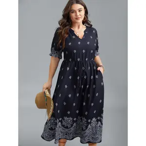 【Summer Turn-Up】BlOOMCHIC plus size Floral Waist-Tie Notched Collar Midi Dress [M-6X] 2026 Summer Pick for Mother's Day