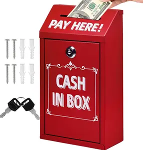 Safe  Collection Box,Metal Donation Box with Lock, Drop Box with Lock and Slot,Red Key Drop Box for Outside,Wall Mounted,Steel  Drop Box for Business Home Office Outdoor Self Serve Stand