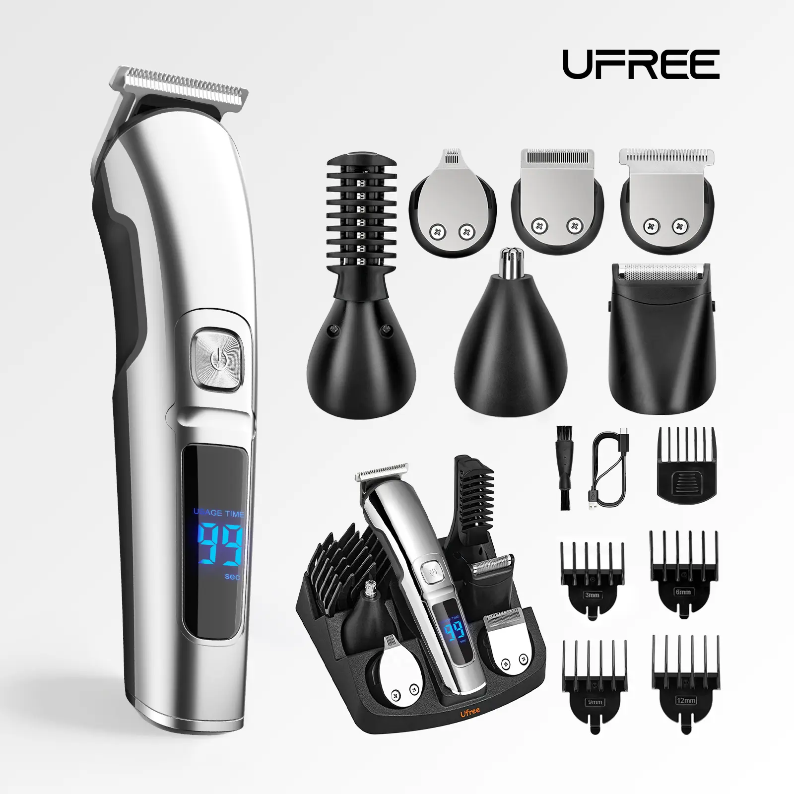 Ufree All-in-One Trimmer for Body, Beard, Bikini, Hair, Nose, Mustache and Face, Electric Shaver Razor for Men/Women, Professional Grooming Kit, IPX 7 Waterproof Cordless Barber Hair Clippers for Hair Cutting, Rechargeable, At Home Haircut