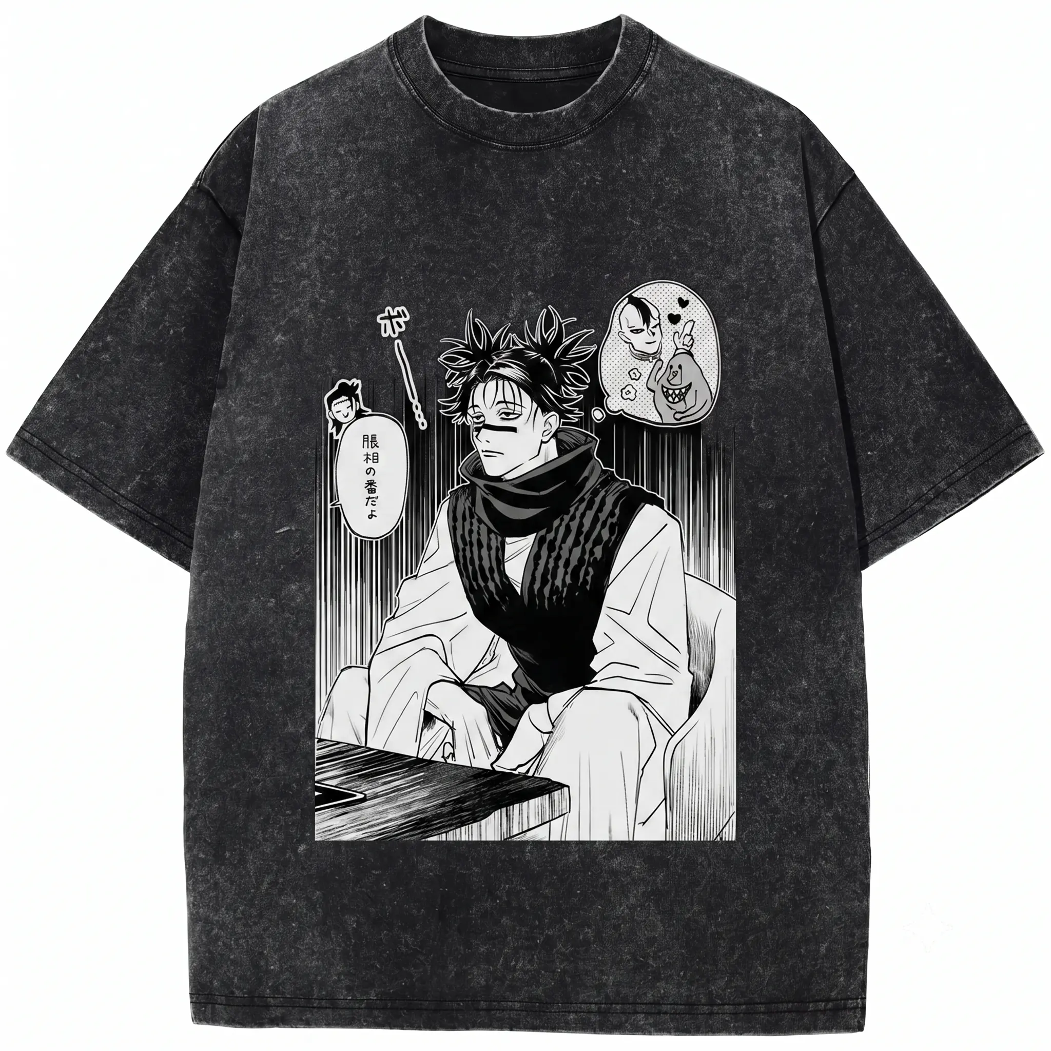Unisex Jujutsu Kaisen Oversized T-Shirt - Menswear Casual Gym Round Neck Short-Sleeve, Choso Blood Manipulation Graphic, Vintage Anime Death Painting Manga Panel, Acid Wash Heavyweight Cotton Harajuku Streetwear