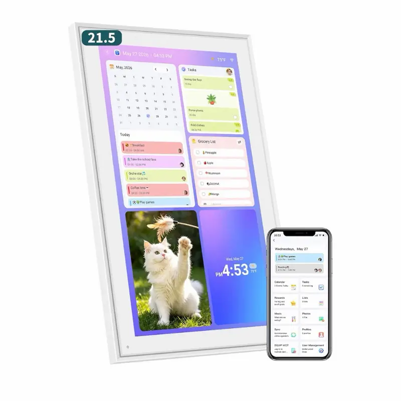 21.5 Inch Digital Calendar Wall Touch Screen Chore Chart Reward System | Smart Electronic Calendar for Family Sync Google/iCloud No Subscription Meal Planner Digital Photo Frame Gift for Women White