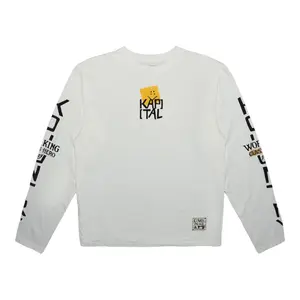 Kapital Pekish Logo Long Sleeve Tee Shirt White Yellow Multi
