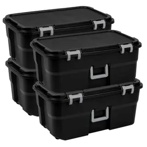 Sterilite Wheeled Footlocker, 22 Gal Storage Container with Lid, Black, 4 Pack
