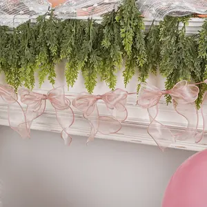 Bow Hanging Flower Garland Banner, Transparent Chiffon Ribbon Bow Decoration, Party Drapery for Wedding Bride, 9 Bows Per Strip