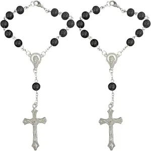 2 count Rosary for Rearview Mirror, Black Rosary Pendant  Interior Rear View Mirror Charm Auto Decor, Medal and  Personalized  Accessories for Women Men