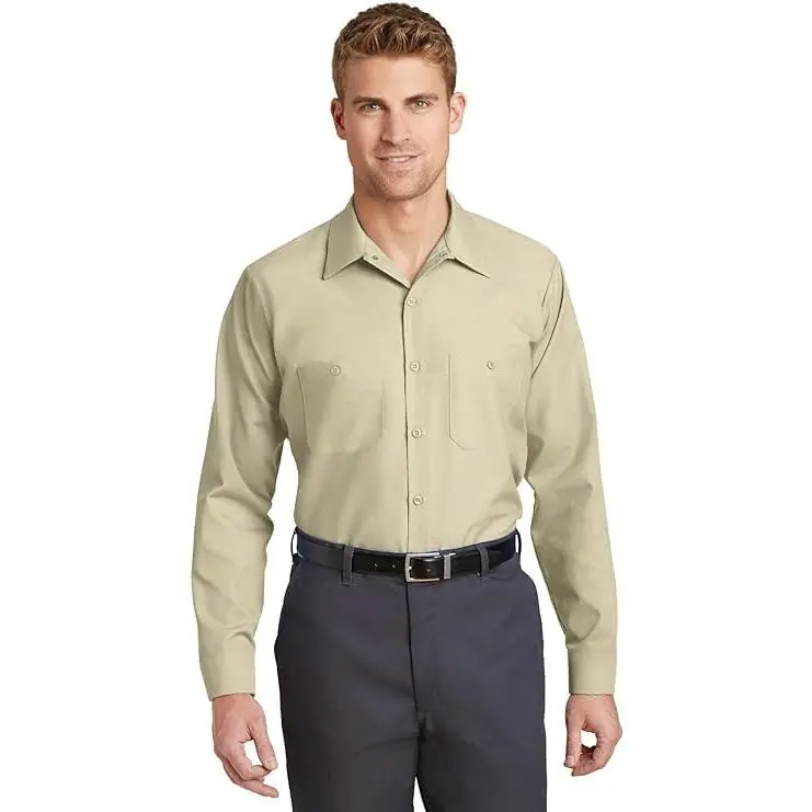 Red Kap Menswear Men's Classic Long Sleeve Plain Cotton Blend Fabric Garment, Regular Fit, Soft, Stain-Resistant, Day Work Shirt with 2 Chest Pockets