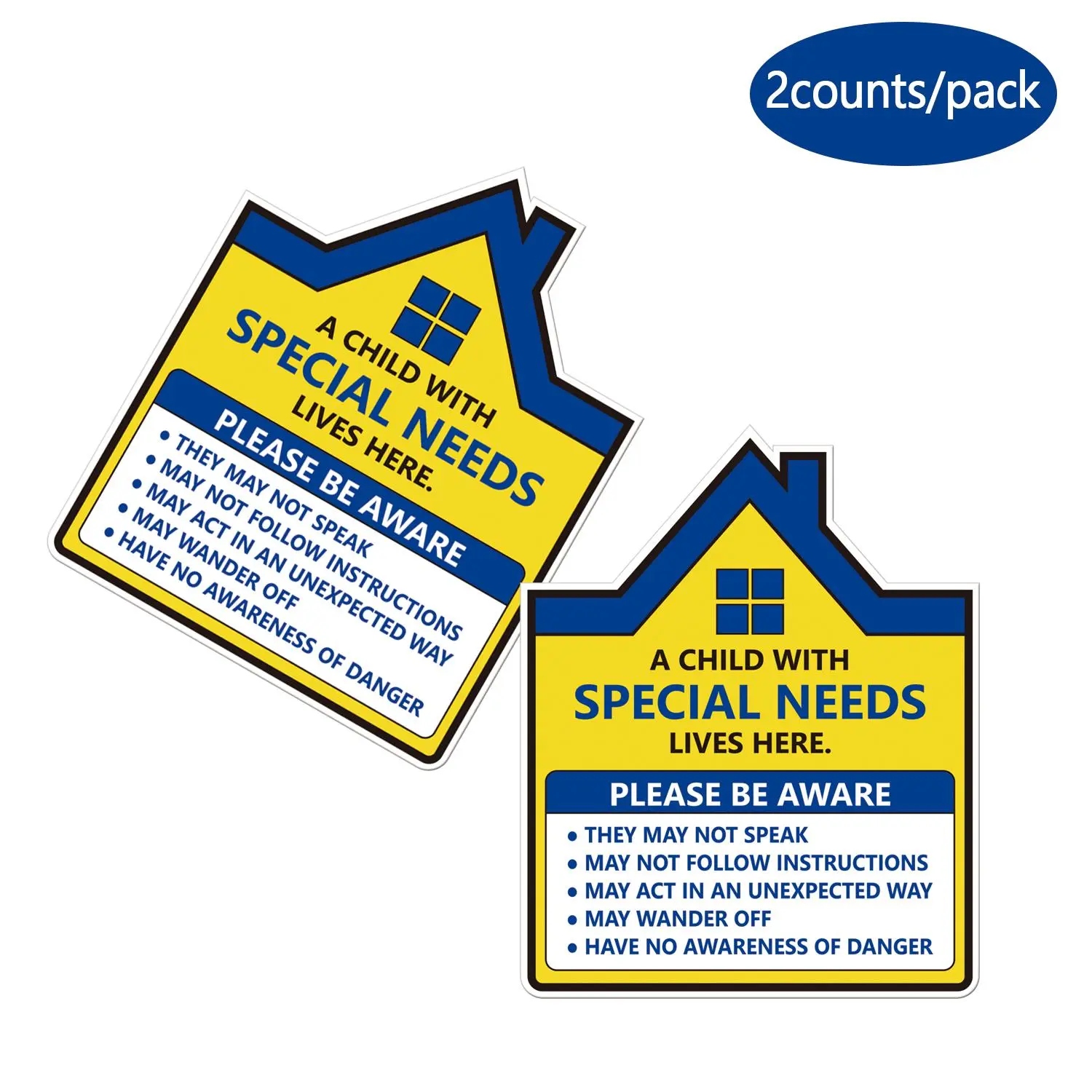 Special Needs Child Warning Sticker, 2 Counts/pack Waterproof Self Adhesive Warning Sticker, Emergency Warning Sticker for Home & Office & School, Waterproof Stickers