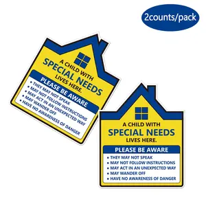 Special Needs Child Warning Sticker, 2 Counts/pack Waterproof Self Adhesive Warning Sticker, Emergency Warning Sticker for Home & Office & School