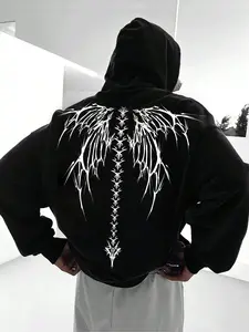 Unisex's Angel Wing Print Drop Shoulder French Fabric Hoodie, Fashion Casual Regular Fit Drawstring Pocket Hooded Sweatshirt for Daily Holiday Outdoor Wear, Men Clothes for Spring