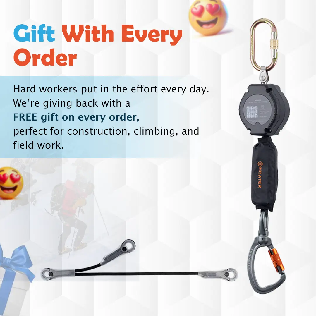 Durable Retractable Fall Arrester with Free Y Safety Lanyard, Heavy Duty Fall Protection Gear, Construction & Climbing Carabiner for Leash Harness