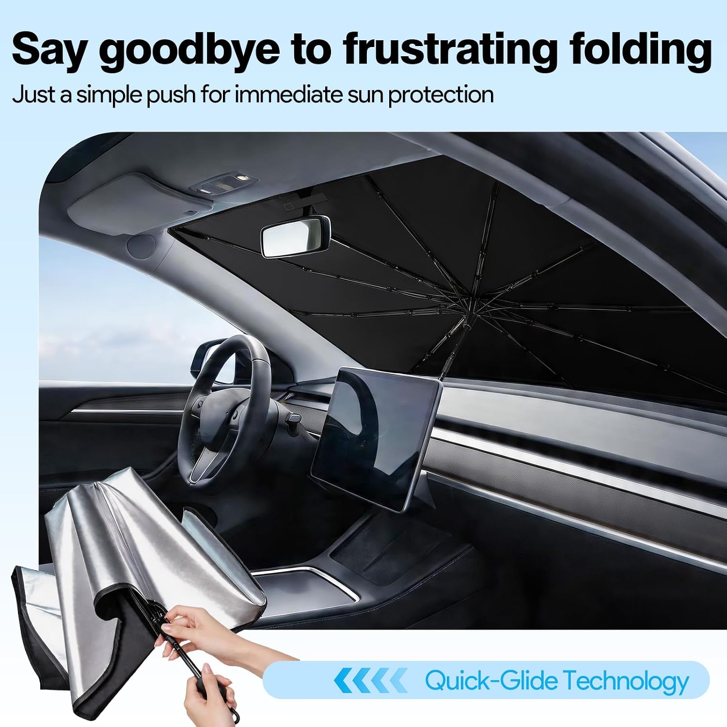 Two Packs [Upgraded] Windshield Sun Shade Umbrella - [Vinyl Coating Heat Shield] Protect Car from Sun Rays & Heat Damage Keep Cool and Protect Interior, Spring Structure Edge Medium 56" L x 31" W, Durable Sun Shade, Shade For Car Window