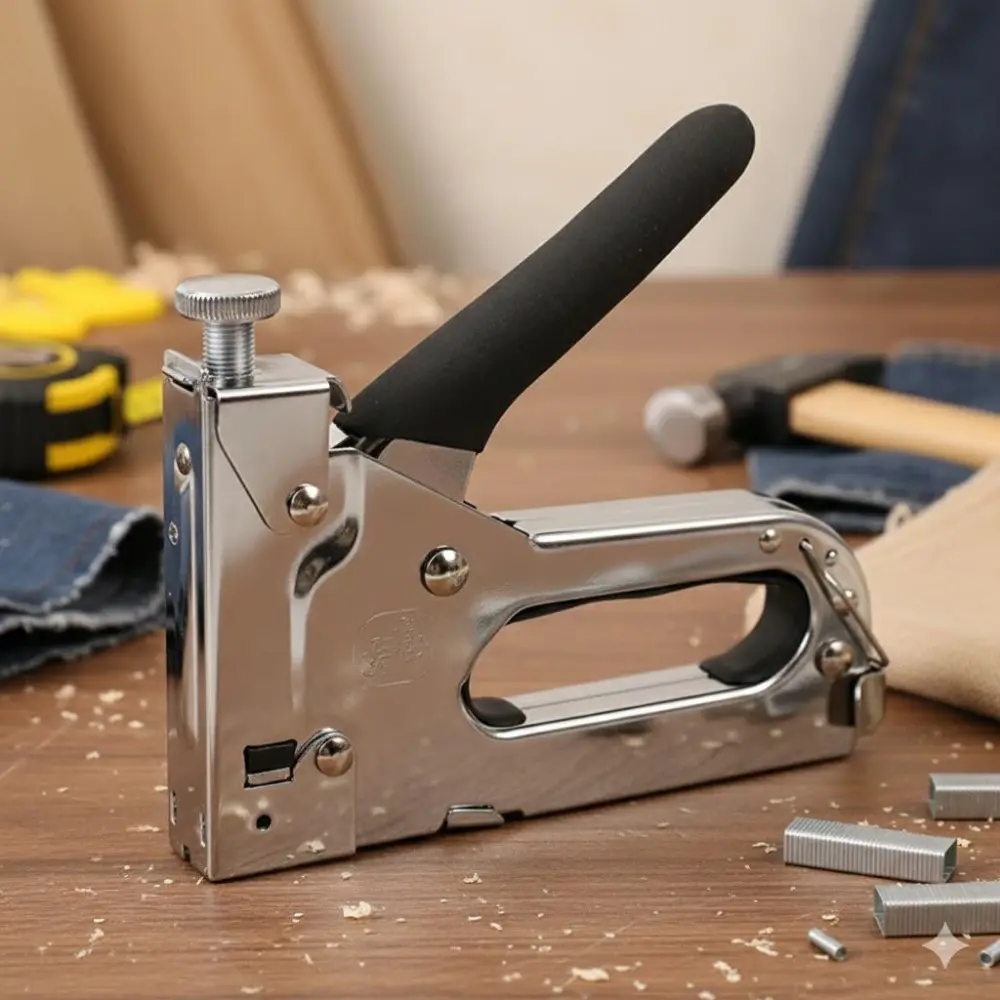 3-in-1 Pneumatic Staple Gun: Durable Firing Pin, Multi-Purpose for Wood, Leather, Wall & Fabric. Switchable Magazines for Straight, U, T50 Staples. Heavy-Duty 10-15mm for Hardwood, Upholstery & Drywall.