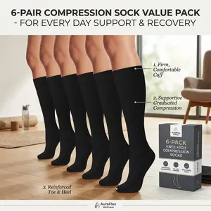 Women's Silky Knee High Nylon Dress Socks - Opaque Stretchy Trouser Socks 6-Pairs Pack for Winter Casual Office Wear Comfortable Breathable Everyday Essential Hosiery Perfect for Daily Use with Dresses Skirts and Pants