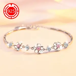 925 Silver Hypoallergenic Bracelet, Single Piece, Women's Cherry Blossom Bracelet, Light Luxury Design, Floral Accessories, Suitable for Couples or Friends as Daily Gifts, Weddings, Parties, Vacations, Thanksgiving bracelet stack bracelets for women