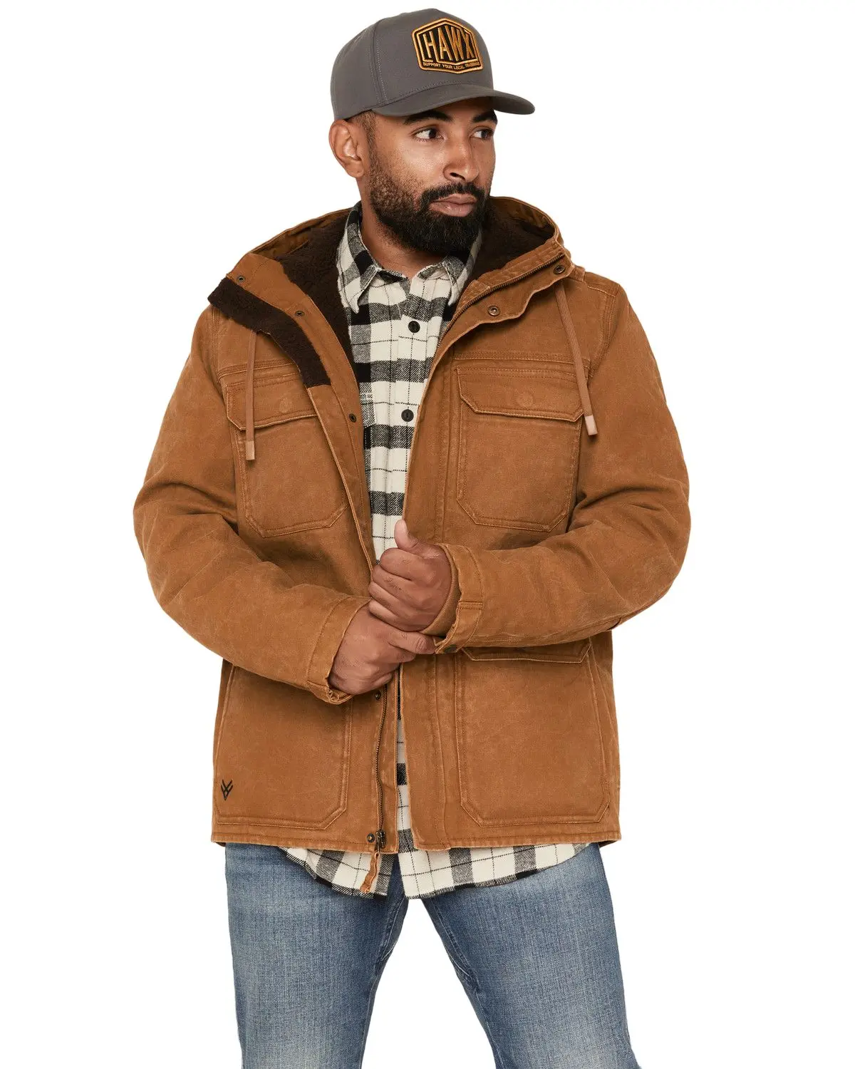 Hawx Men's Men'S Duke Sherpa Lined Washed Duck Canvas Hooded Jacket - Hxfa26o14-Rucop