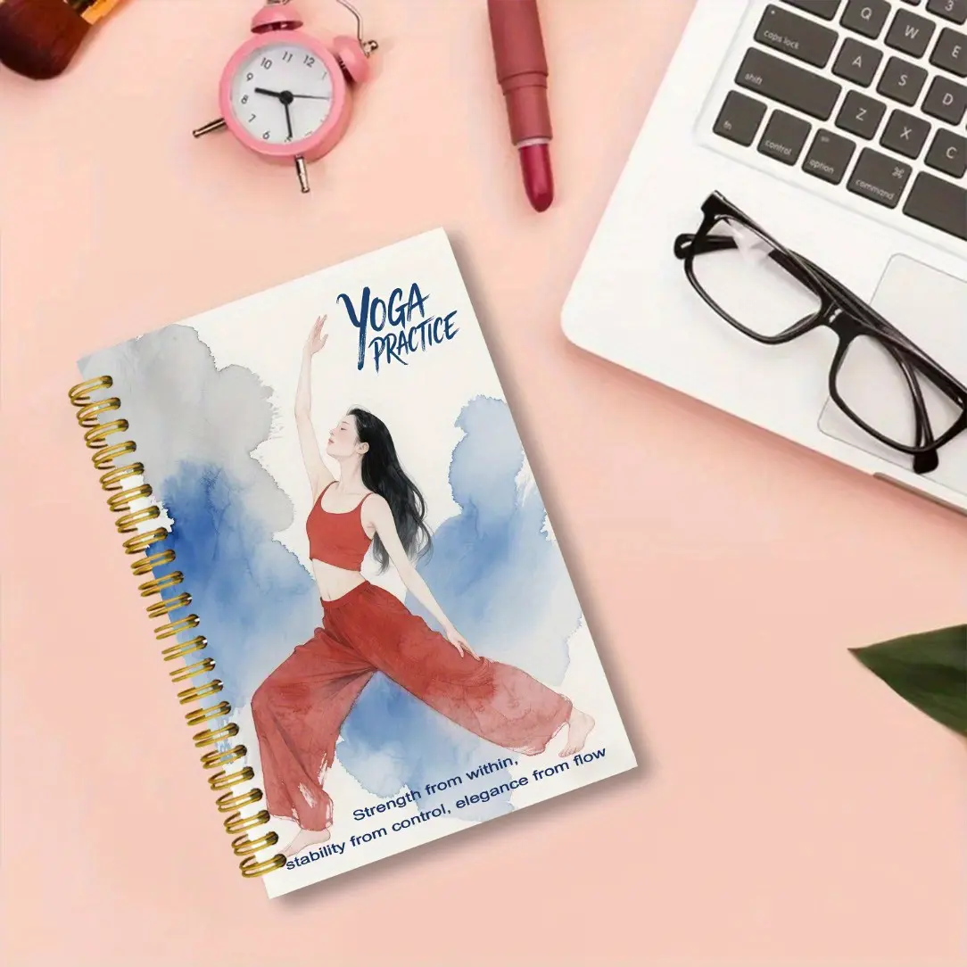 1pc 5.5x8.3in Yoga Practice Workbook with Pose Guides, Breathing Techniques - Spiral Bound Yoga Journal & Planner with Practice Log Pages - Compact  Workout Notebook for Home, Gym, Studio - Ideal Gift for Yogis, Pilates, Mindfulness Practitioners