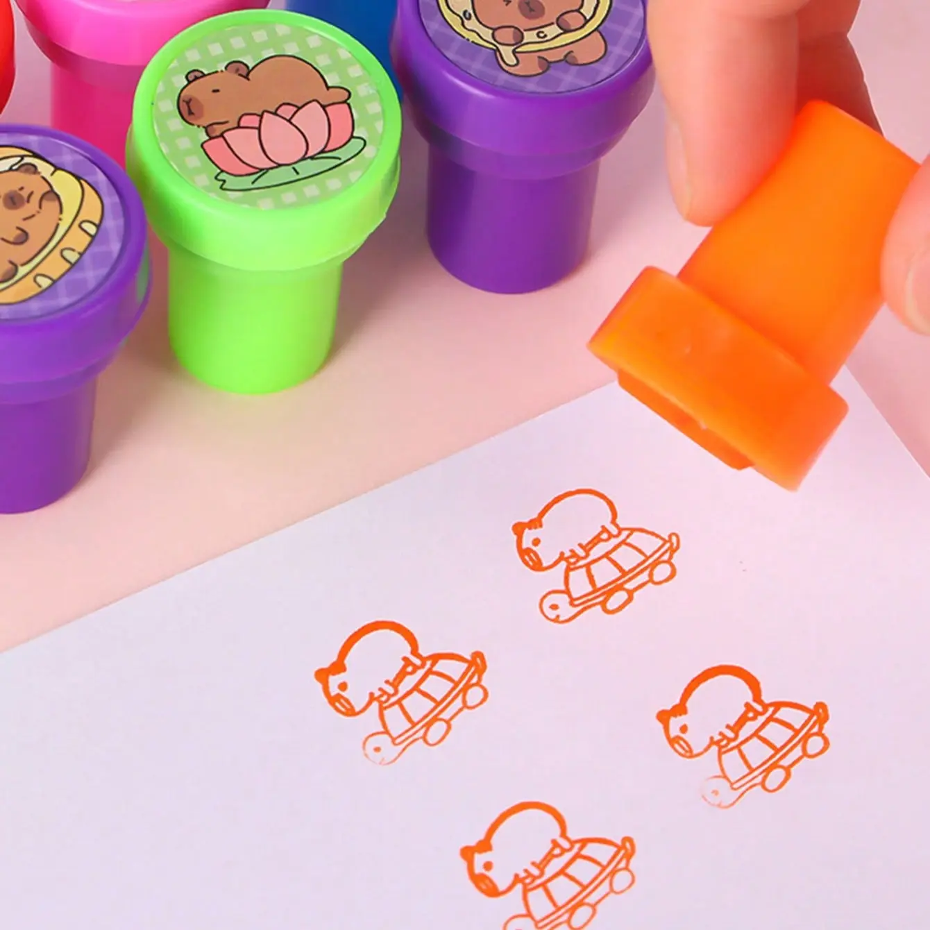 Mini Self-Inking Stamp Set with capybara Pattern, Easy-To-Hold, Colorful, Versatile, Perfect for Art Crafts & Birthday Parties, Handheld, Ink Stamps