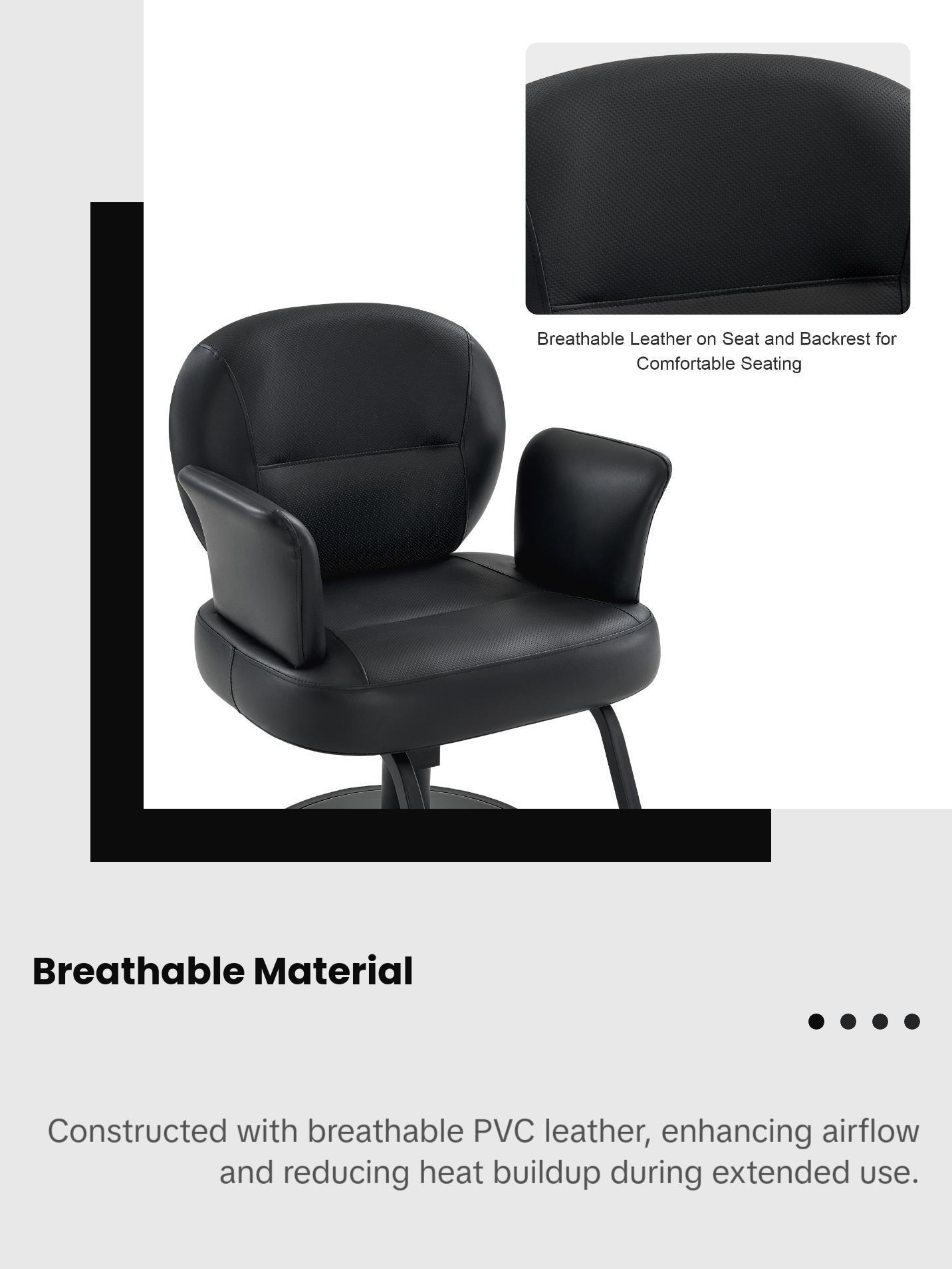 BarberPub Black Salon Chair, Breathable PVC Leather Beauty Chair for Hair Stylist 3082