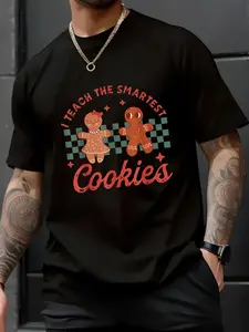 100% Cotton Unisex I Teach The Smartest Cookies Gingerbread Teacher Christmas T-Shirt for Men Women Kids,spring/autumn Christmas snowflake fun pattern men's T-shirt