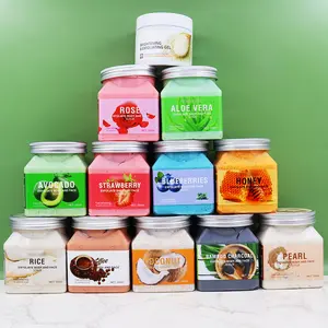 Body Scrub 350ML Unisex Cleansing & Moisturizing Scrub Bath Salt with Rose Aloe Vera Avocado Strawberry Blueberries Honey Rice Coffee Coconut Banana Charcoal Pearl Variants Available Sea Salt