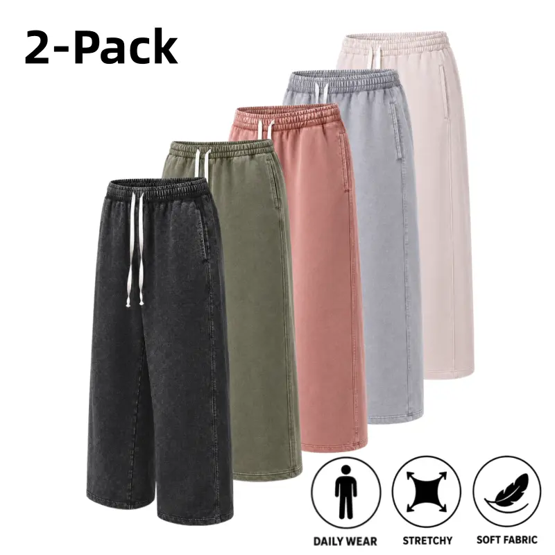 Men’s Vintage Washed Sweatpants, Loose Straight-Leg Pants with Adjustable Drawstring Hem, Elastic Drawstring Waist and Side Pockets for Casual Streetwear