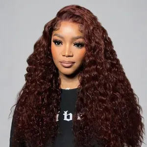 Wavymy Wear Go Pre-Plucked Reddish Brown Color Water Wave Glueless Wig 7x5 Pre-Cut Lace Wigs 180% Density