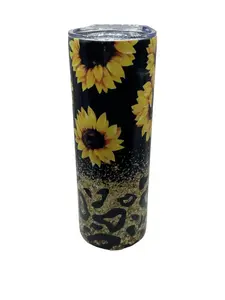 SunFlowers and Leopard Print Tumbler Bottle Drinkware Stainless Steel Lid Straw Lightweight Flasks Bottled Flasks Bottled Portable