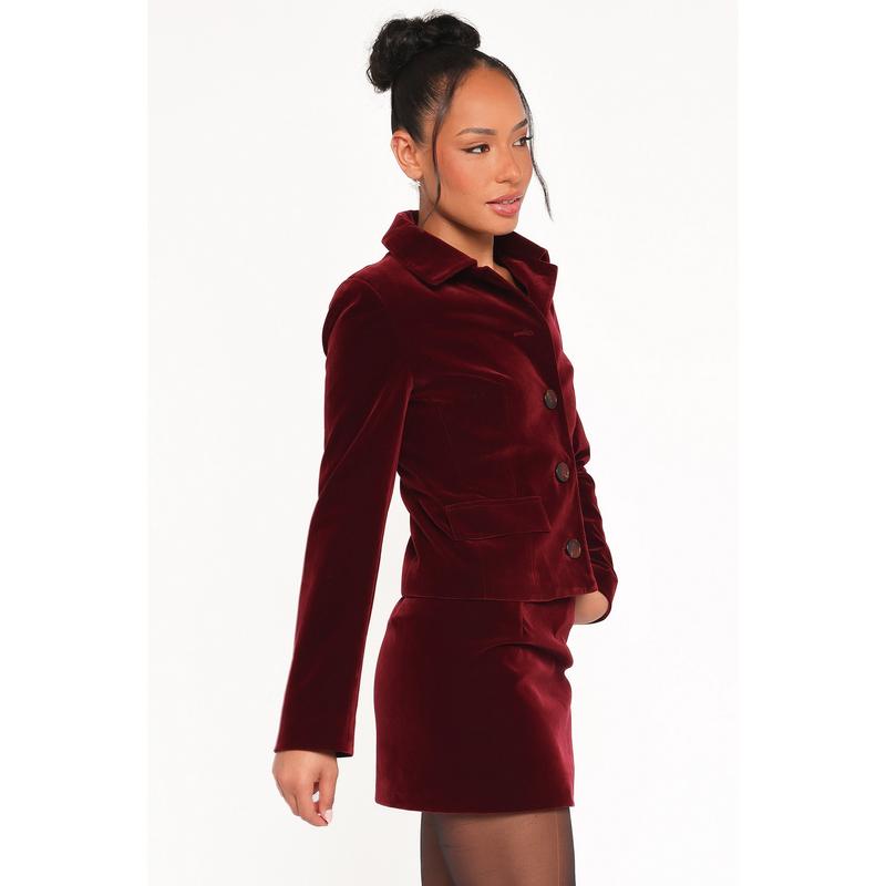 Lainey Velvet Cropped Jacket - Burgundy