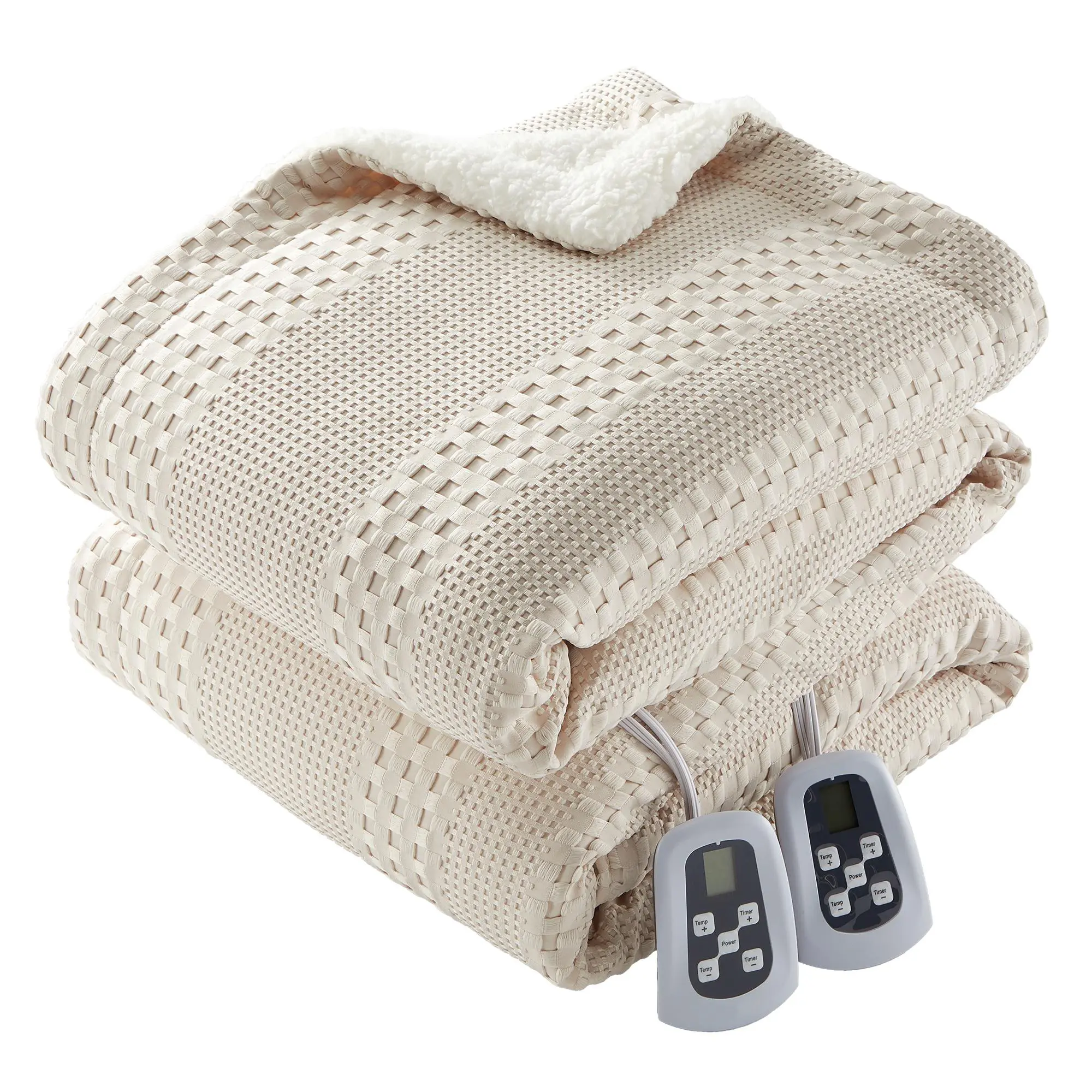 2-in-1 Electric Heated Blanket Throw, Soft Fleece Heating Pad for Bed Sofa Office Car, Fast Heat Up, Washable, Portable Warm Throw for Winter Gift, Grey Beige