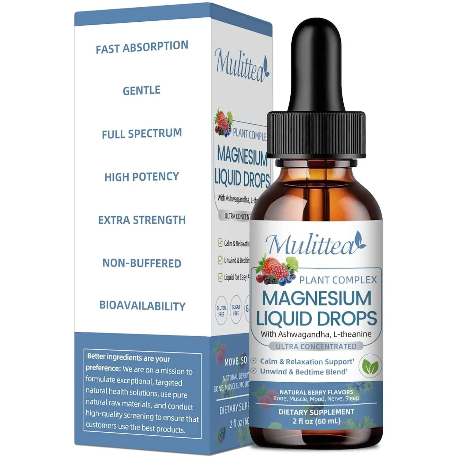 Magnesium Glycinate Liquid Drops with L-Theanine, Ashwagandha & Saffron | Herbal Sleep & Calm Support with Chamomile, Passionflower - Relaxation, Mood & Nerve Support - Sugar Free - 1 Pack